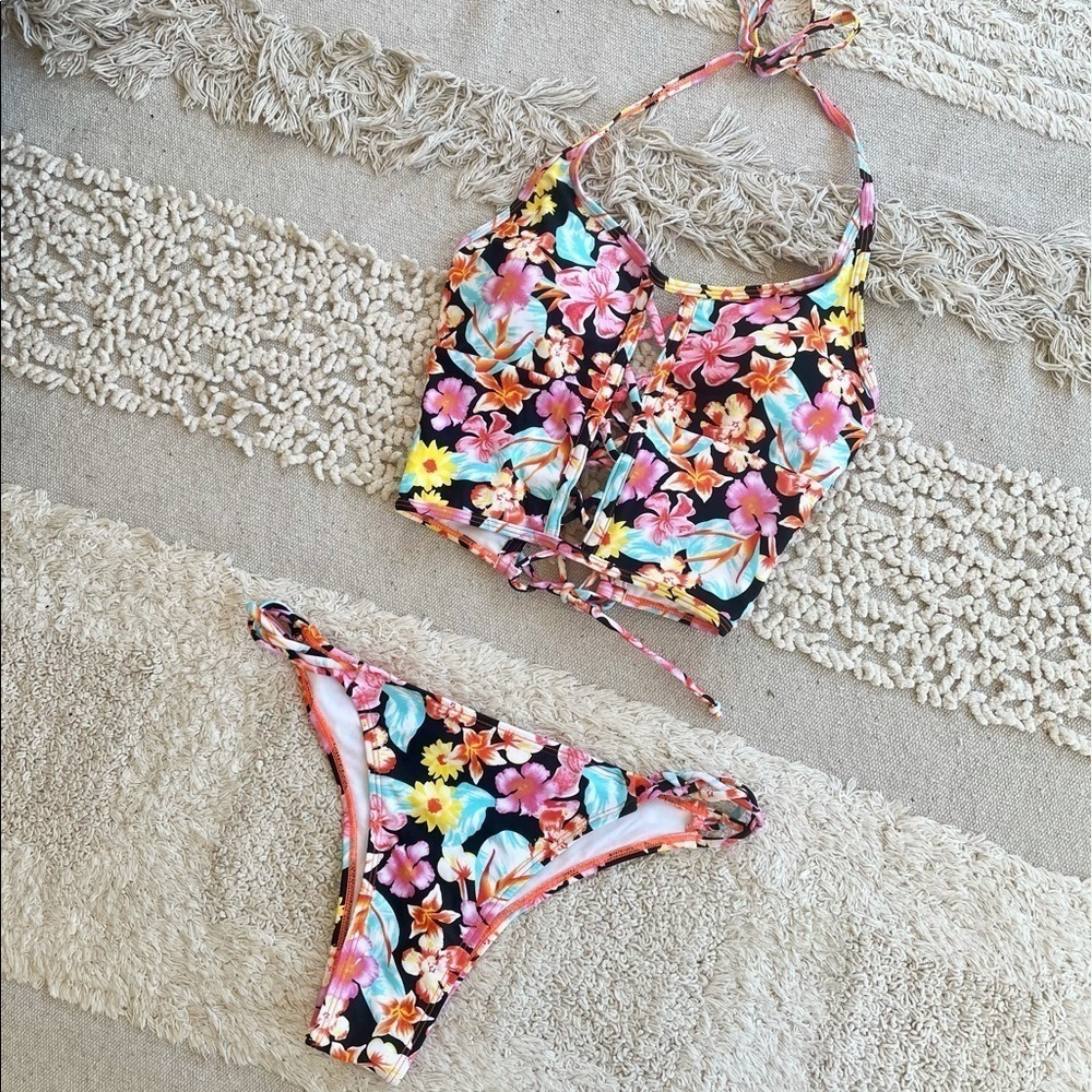 SHEIN Floral Halter Bikini Swimsuit - S
